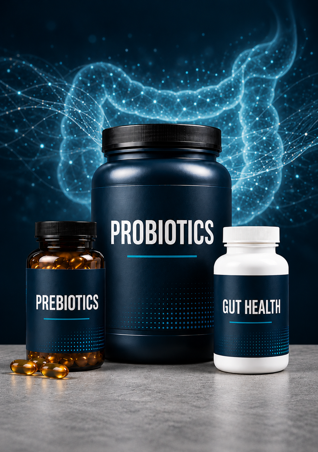 Probiotics vs prebiotics: capsules and fiber powder side by side